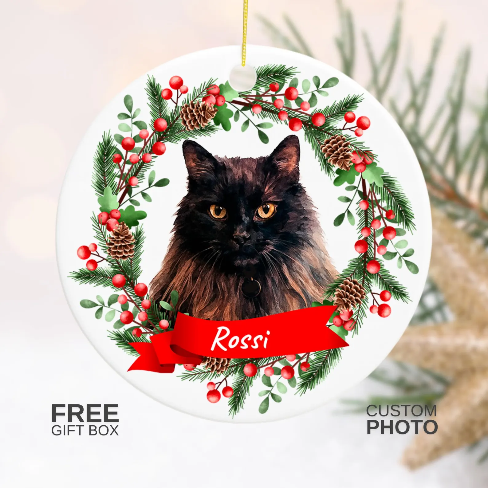 Ottly personalized cat photo Christmas ornament