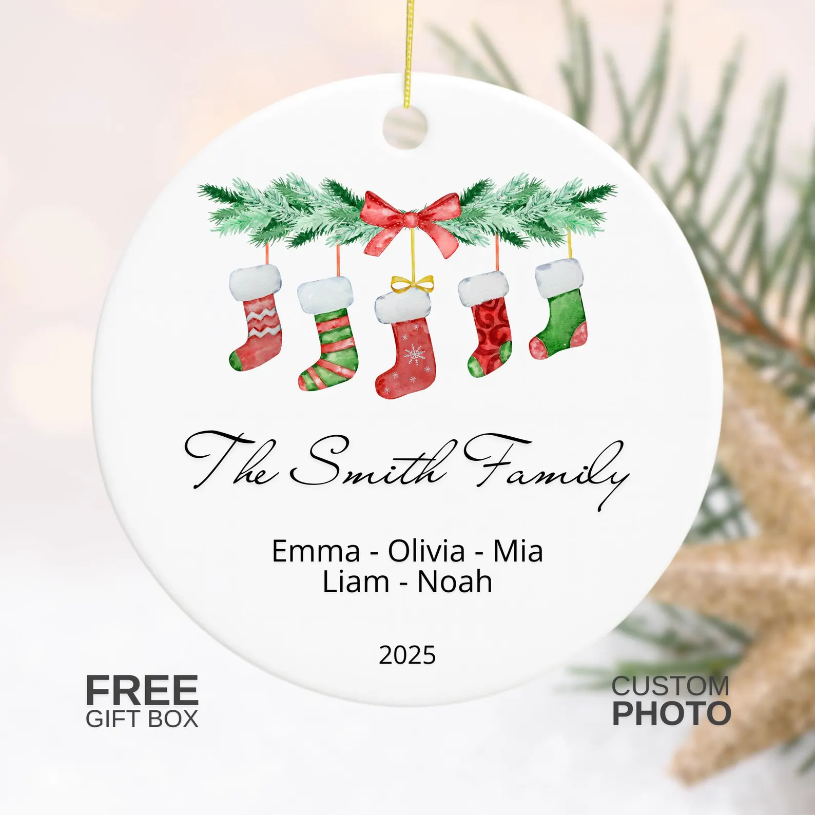 Ottly personalized family Christmas stocking ornament
